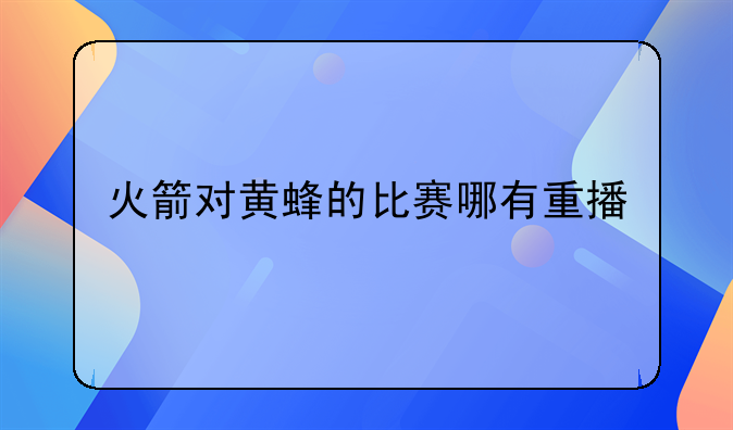 火箭对黄蜂的比赛哪有重播