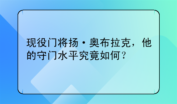 现役门将扬·奥布拉克，他的守门水平究竟如何？